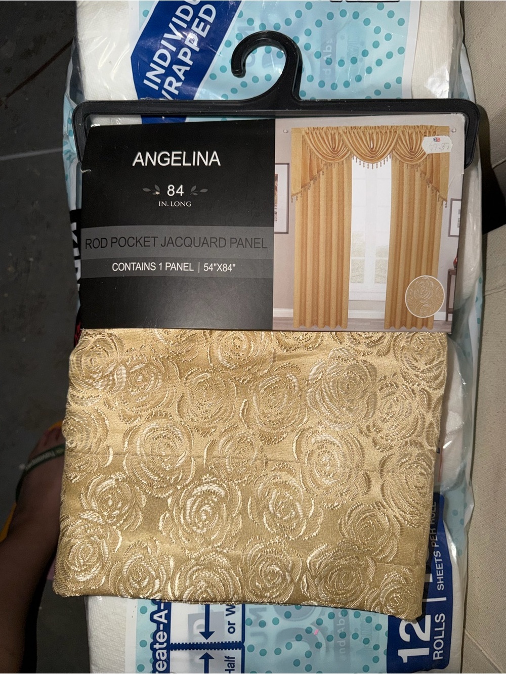 Angelina Gold Jacquard Rod Pocket Curtain Panel